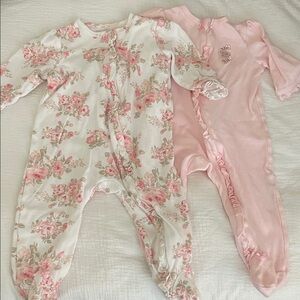 Little Me Pink and Floral Baby Girl Pajamas (Quarter Sleeve)